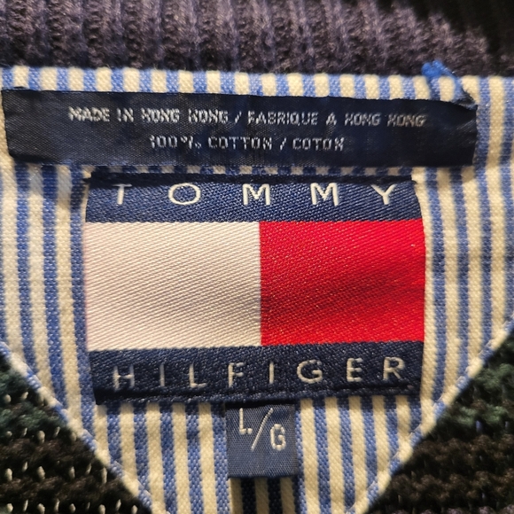 Vintage Tommy Hilfiger Crew Neck Blue & Green Plaid Mens Sweater Size Large - Picture 3 of 5
